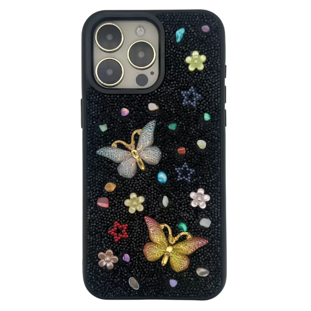 iPhone 13 Pro Max Butterfly and Diamond Bling Case Black